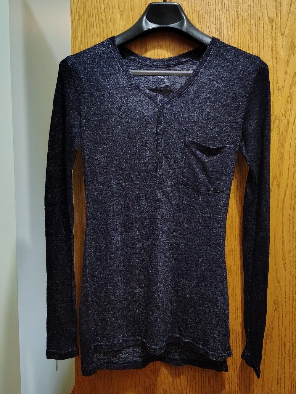 Rails Black Long-Sleeve Henley with Chest Pocket